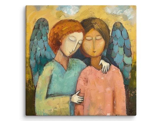 Two Angel Painting Guardian Angels Oil Painting Original Large
