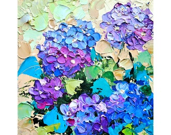 Hydrangea Painting Impasto Original Art Flowers Oil Painting Floral Small Artwork