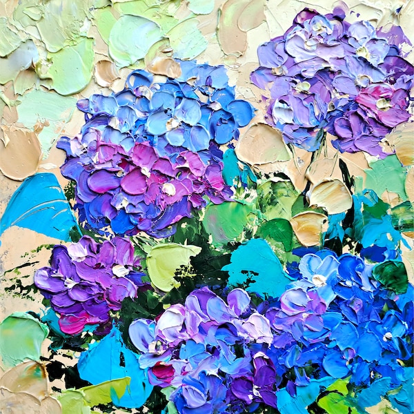 Hydrangea Painting Impasto Original Art Flowers Oil Painting Floral Small Artwork