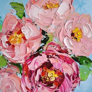 Peony Painting Floral Impasto Original Art Peonies Oil Painting Flowers Wall Art Modern Farmhouse Wall Decor