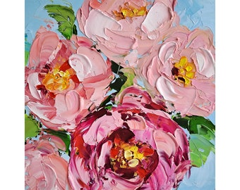Peony Painting Floral Impasto Original Art Peonies Oil Painting Flowers Wall Art Modern Farmhouse Wall Decor