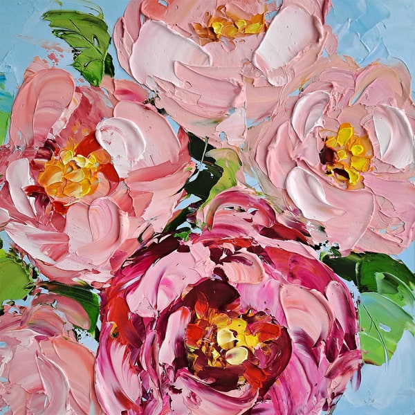 Peony Painting Floral Impasto Original Art Peonies Oil Painting Flowers Wall Art Modern Farmhouse Wall Decor