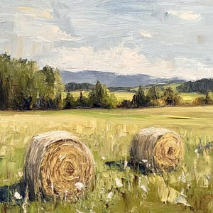Driftless Area Painting Hay Bales Original Art Wisconsin Countryside Impasto Painting Haystack Oil Painting Landscape Artwork