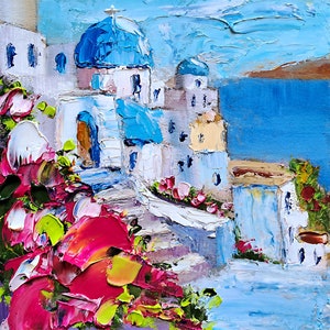 Santorini Painting Greece Original Art Greek Island Impasto Oil Painting Seascape Artwork