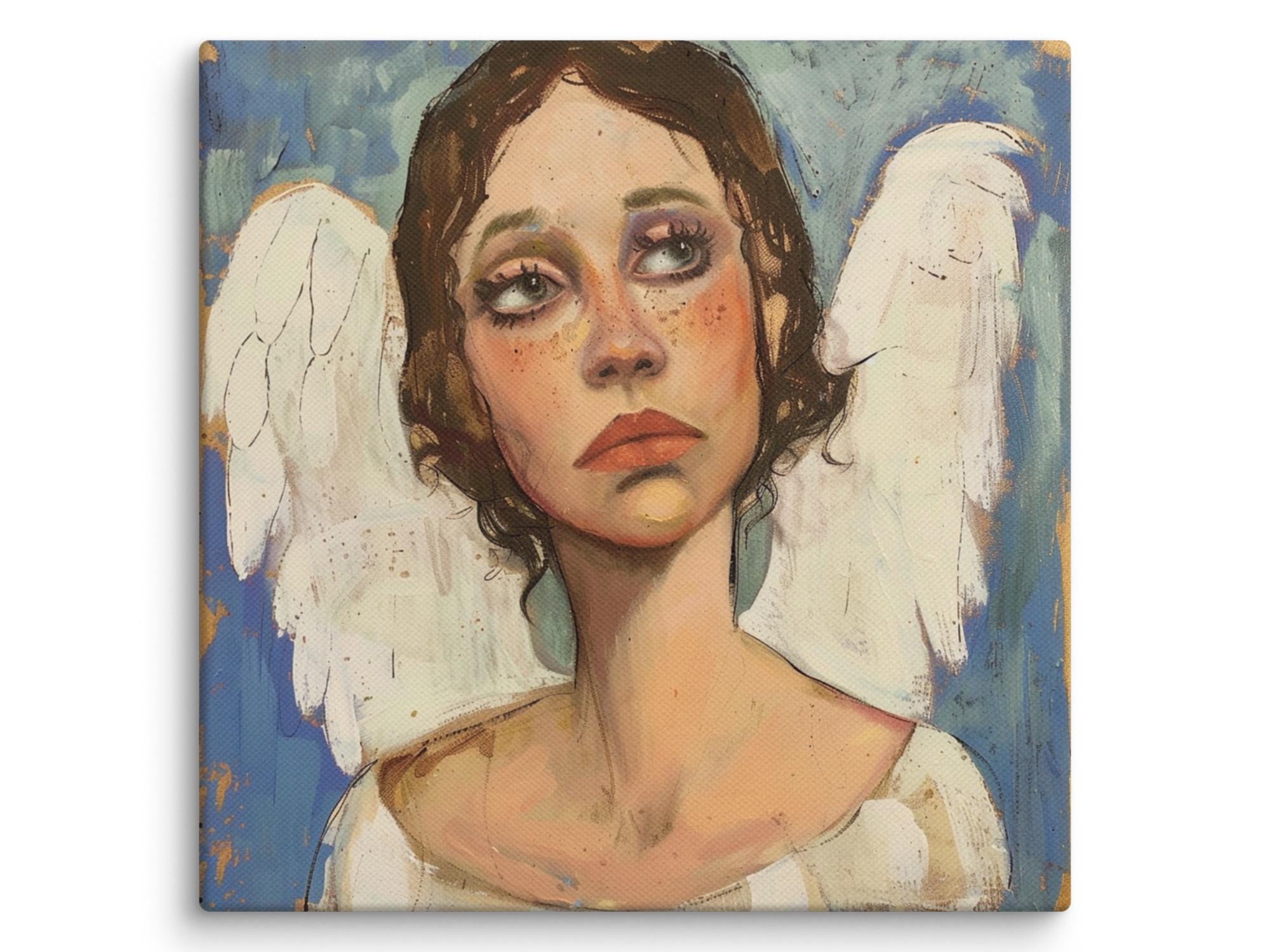 Guardian Angel Painting Woman Original Art Naive Painting Large Canvas Art 20x20 inches by PaintingGiftsArt