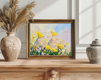 Wildflowers Painting Meadow Oil Painting Yellow Flowers Impasto