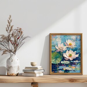 Lotus Painting Pond Original Art Water Lily Oil Painting Impasto Floral ...