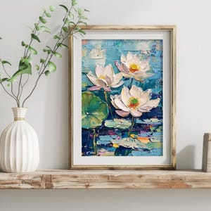 Lotus Painting Pond Original Art Water Lily Oil Painting Impasto Floral ...