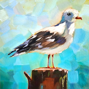 Seagull Painting Bird Original Art Gull Oil Painting Animal Small Artwork Marine Decor by PaintingGiftsArt