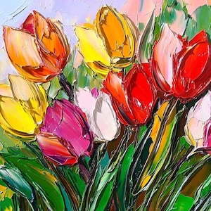 Tulip Painting Floral Oil Painting Flowers Impasto Painting Tulips Original Art by PaintingGiftsArt