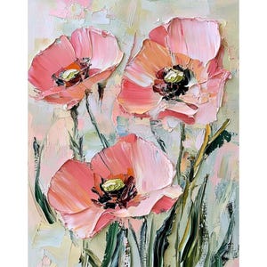 Poppy Field Painting Pink Poppies Oil Painting Flowers Impasto Painting Floral Wall Art by PaintingGiftsArt