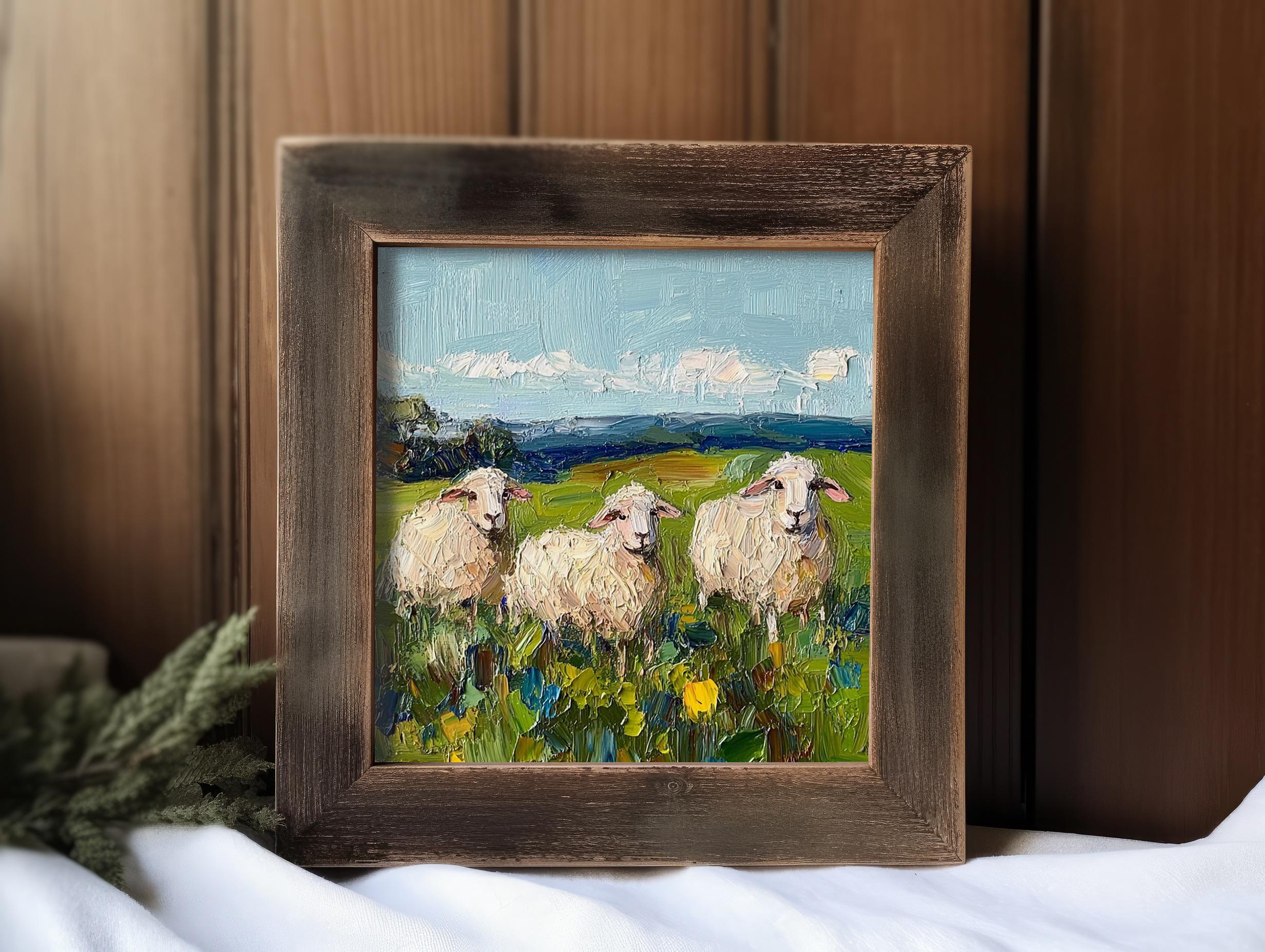 Sheep Grazing Painting Irish Sheep Original Art Ireland Landscape Oil ...