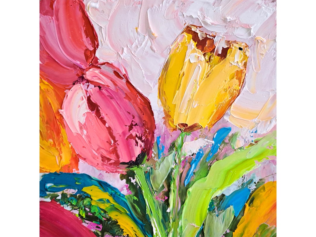 Tulip Oil Painting Floral Original Art Tulips Painting Impasto Modern ...