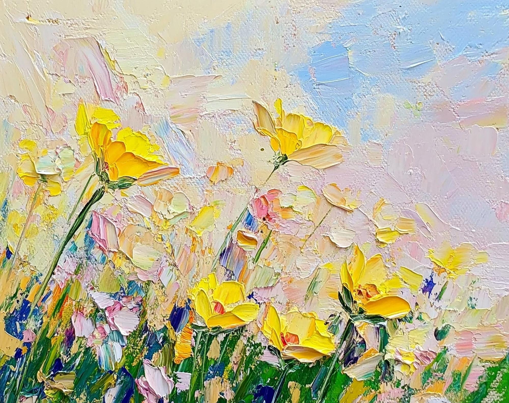 Wildflowers Painting Meadow Oil Painting Yellow Flowers Impasto
