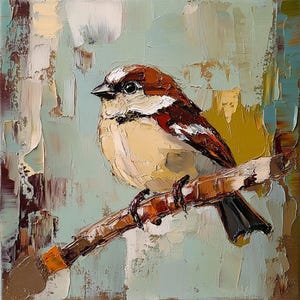 Sparrow Painting Sparrow On Branch Original Art Bird Oil Painting Animal Small Artwork
