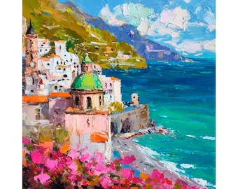 Amalfi Coast Large Oil Painting On Canvas Positano Canvas Impasto Large Wall Art Decor Travel Gift by PaintingGiftsArt