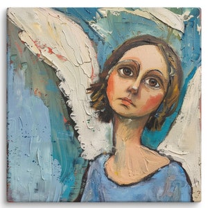 Angel Painting On Canvas Woman Portrait Original Oil Painting Girl Large Wall Art Naive Artwork by PaintingGiftsArt