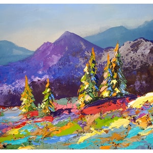 Colorado Painting Rocky Mountains Original Art Pine Tree Impasto Oil Painting Hiking Wall Art 11" by 14" by PaintingGiftsArt