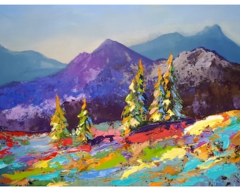 Colorado Painting Rocky Mountains Original Art Pine Tree Impasto Oil Painting Hiking Wall Art 11" by 14" by PaintingGiftsArt