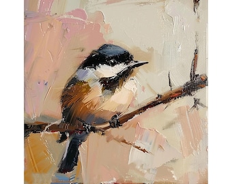 Chickadee Painting On Canvas Small Birds Original Art Animals Wall Art Rustic Decor Christmas Gifts by PaintingGiftsArt
