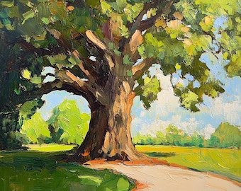 Oak Tree Painting Summer Landscape Original Art Oak Forest Impasto Painting Oaks Wall Art