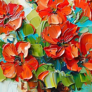 Red Geraniums Painting Floral Original Art Abstract Red Flowers Impasto Artwork Floral Wall Art Home Decor by PaintingGiftsArt