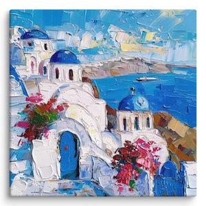 Greece Painting Santorini Oil Painting Greek Island Landscape Original Art Coastal Impasto Painting Large Canvas Art