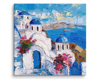 Greece Painting Santorini Oil Painting Greek Island Landscape Original Art Coastal Impasto Painting Large Canvas Art
