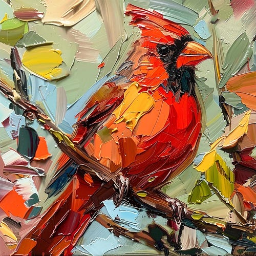 Red Cardinal Painting On Canvas Cardinal Bird Impasto Original Fine Canvas Art Christmas Gifts by PaintingGiftsArt