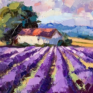 Lavender Painting Tuscany Original Art Lavender Field Oil Painting Countryside Landscape Impasto Art by PaintingGiftsArt
