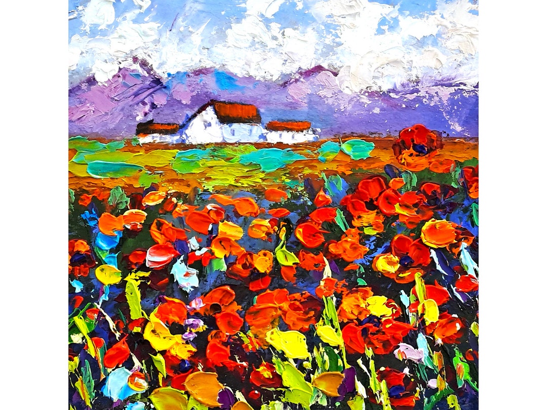 Tuscany Painting Poppy Original Art Italy Impasto Oil Painting Tuscan ...