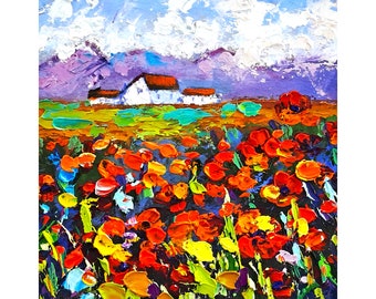 Tuscany Painting Poppy Original Art Italy Impasto Oil Painting Tuscan Small Artwork