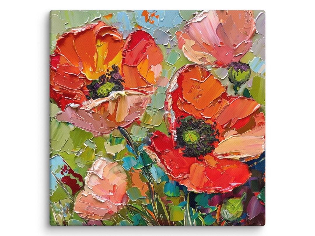 Poppy Oil Painting Flowers Impasto Original Art Floral Wall Art Medow ...