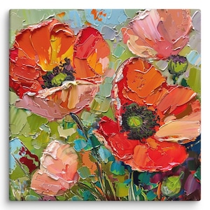 Poppy Oil Painting Flowers Impasto Original Art Floral Wall Art Medow Canvas Art