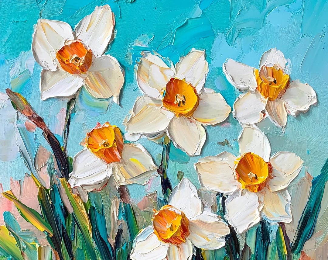 Daffodil Painting Floral Wall Art Daffodils Oil Painting Wildflowers ...