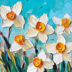 Daffodil Painting Floral Wall Art Daffodils Oil Painting Wildflowers Original Art Impasto Flowers Art by PaintingGiftsArt