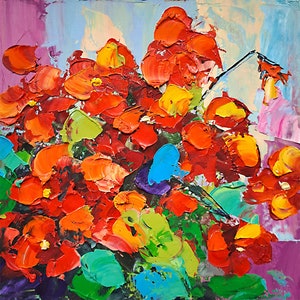 Geranium Painting Floral Original Art 6x6 inches Geraniums Impasto Oil Painting Pelargonium Flowers Artwork