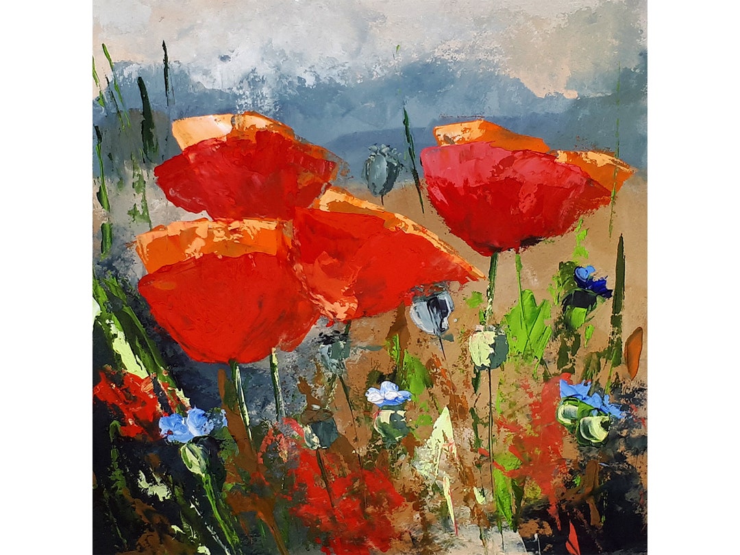 Poppy Painting Floral Original Art Flowers Oil Painting Meadow Impasto ...