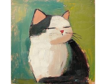 Cat Painting Happy Cat Original Art Naive Oil Painting Pet Wall Art Animal Artwork by PaintingGiftsArt
