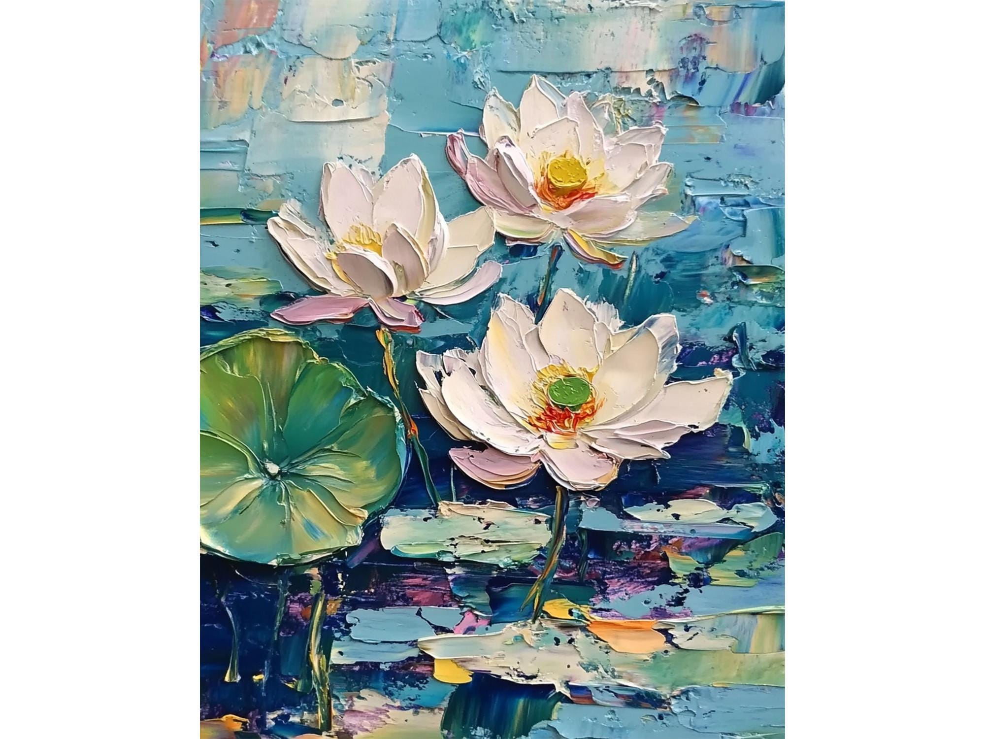 Lotus Painting Pond Original Art Water Lily Oil Painting Impasto Floral ...