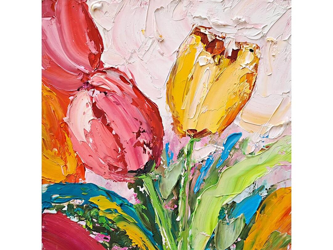 Tulip Oil Painting Floral Original Art Tulips Painting Impasto Modern ...