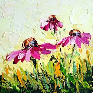 Pink Daisies Painting Impasto Original Art Daisy Oil Painting Flowers Small Artwork 6x6 inches