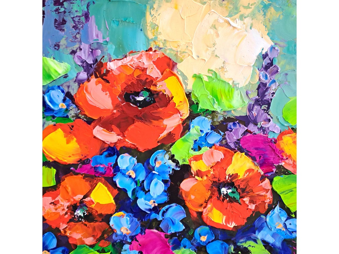 Poppy Oil Painting Floral Original Art Lupin Painting Impasto - Etsy