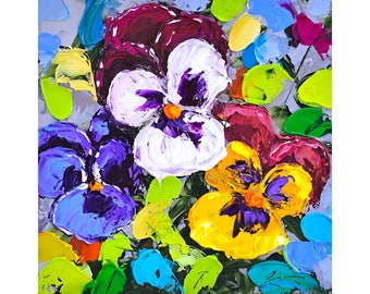 真作】絵画 油彩SM 紫のパンジー 鉢植え花の静物画 Y190 Yahoo