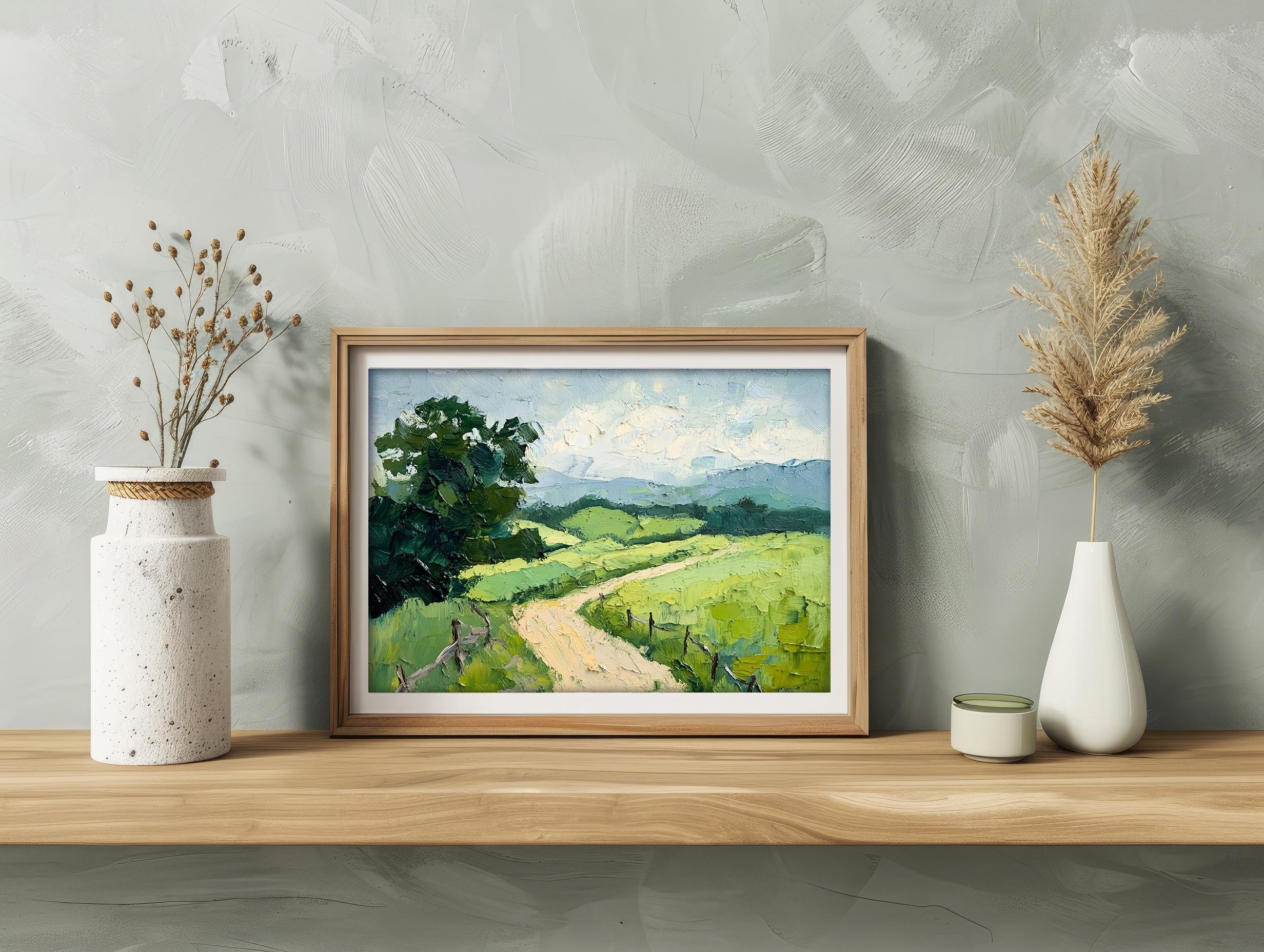 Sage Green Landscape Oil Painting New England Original Art Countryside ...
