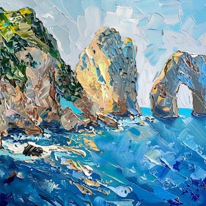 Capri Oil Painting Italy Seascape Original Fine Art Italy Landscape Impasto Oil Painting Amalfi Coast Small Wall Art Decor 11&quot; by 14&quot;