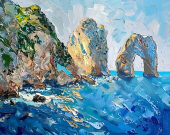Capri Oil Painting Italy Seascape Original Fine Art Italy Landscape Impasto Oil Painting Amalfi Coast Small Wall Art Decor 11" by 14"