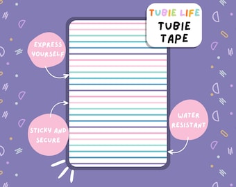 Ruban adhésif tubulaire Tubie Life lignes droites pastel pour tubes d'alimentation et autres tubes, feuille complète