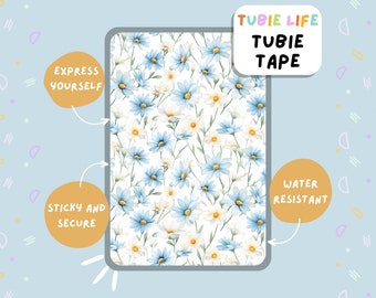 TUBIE TAPE Tubie Life light blue daisy ng tube tape for feeding tubes and other tubing Full Sheet