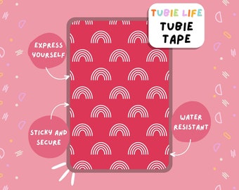 TUBIE TAPE Tubie Life hot pink rainbow ng tube tape for feeding tubes and other tubing Full Sheet